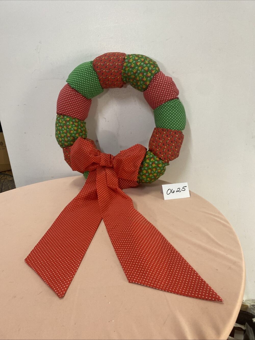 Vintage 70's Wreath Quilted Stuffed Fabric Handmade Retro Cottagecore Country...